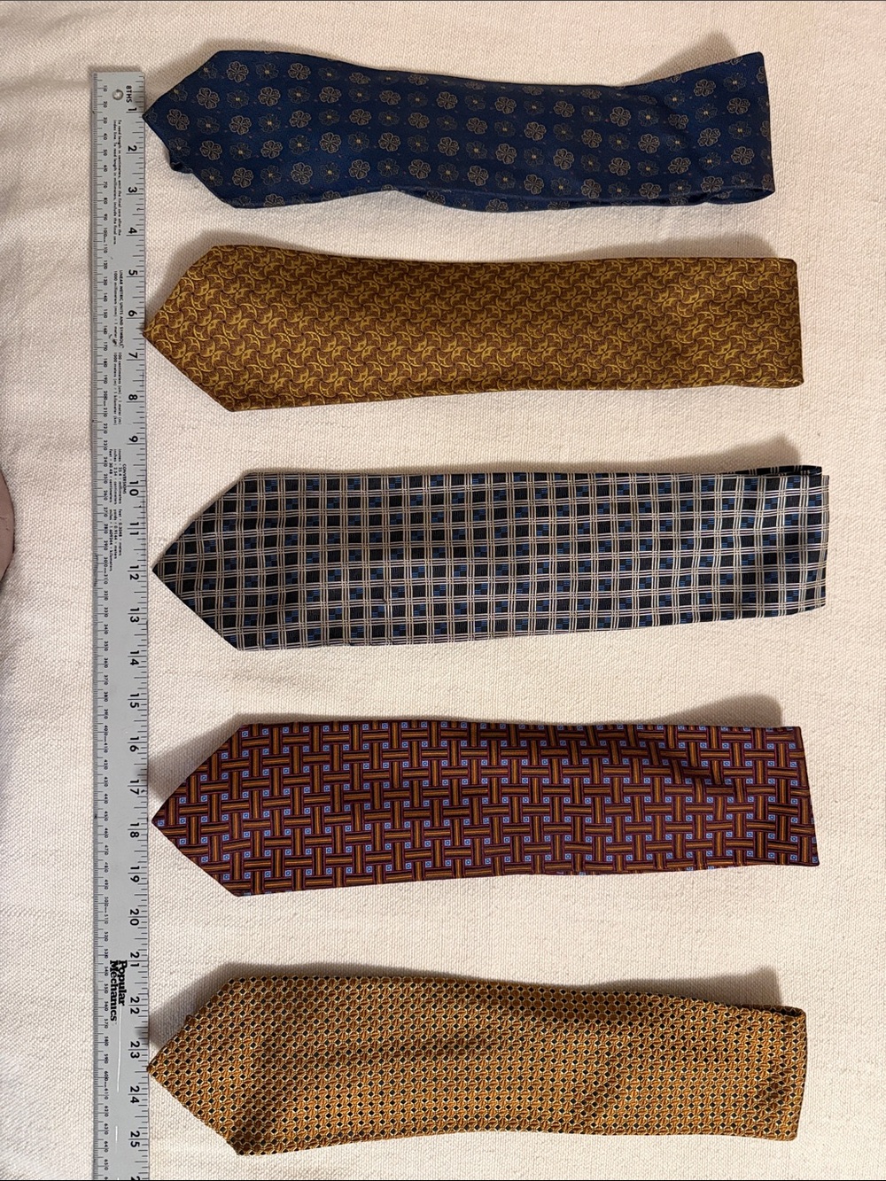 Hickey Freeman Five-Tie Set in Navy, Gold, Gray, Burgundy, Tan